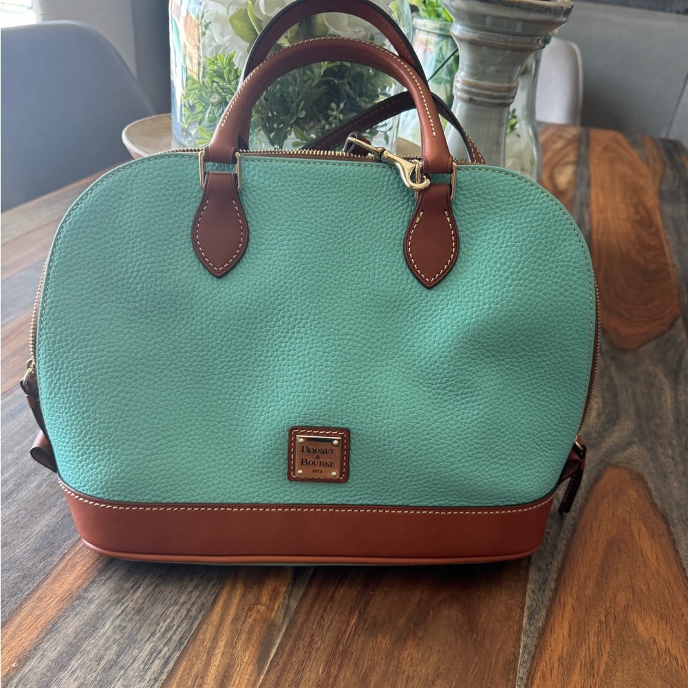 Dooney & Bourke Blue and Brown Satchel with Classic Elegance